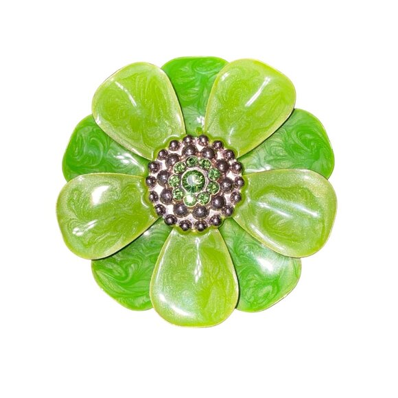 Brooch Flower Enamel Green Swirl Costume Jewelry - Picture 2 of 6